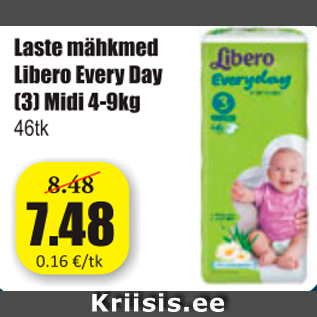 Allahindlus - Laste mähkmed Libero Evary Day (3) Midi 4-9 kg, 46 tk