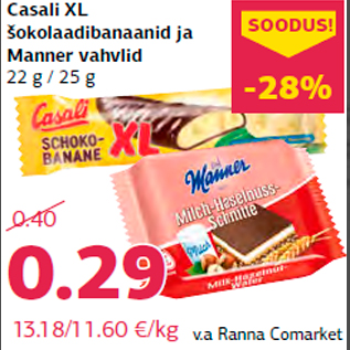 Allahindlus - Casali XL šokolaadibanaanid ja Manner vahvlid