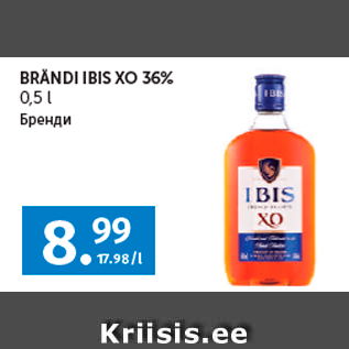 Allahindlus - BRÄNDI IBIS XO 36% 0,5 l