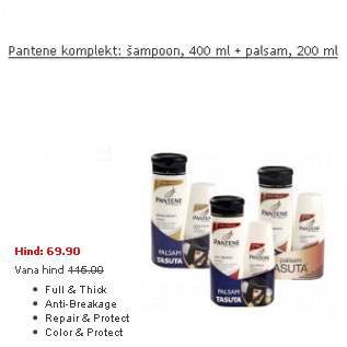 Allahindlus - Pantene komplekt: šampoon, 400ml + palsam, 200ml