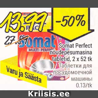 Allahindlus - Somat Perfect nõudepesumasina tabletid, 2 x 52 tk