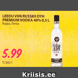 Allahindlus - LEEDU VIIN RUSSKII DYH PREMIUM VODKA