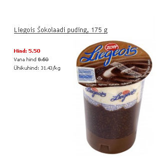 Allahindlus - Liegois šokolaadi puding