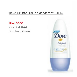 Allahindlus - Dove Original roll-on deodorant