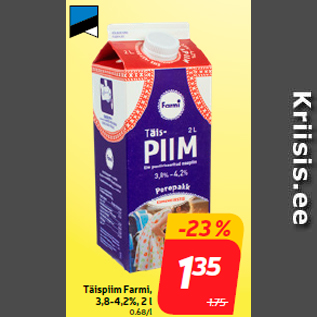 Allahindlus - Täispiim Farmi, 3,8-4,2%, 2 l