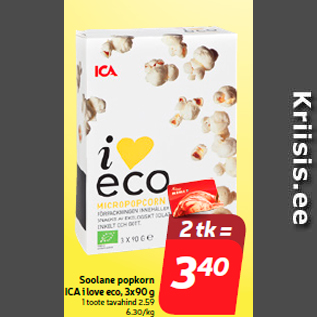 Allahindlus - Soolane popkorn ICA i love eco, 3x90 g