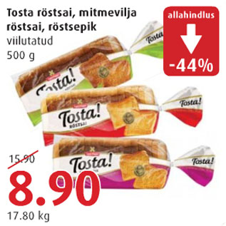 Allahindlus - Tosta röstsai Mitmevilja röstsai Röstsepik