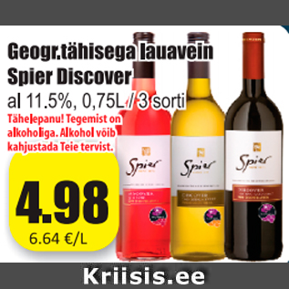 Allahindlus - Geogr. tähisega lauavein Spier Discover