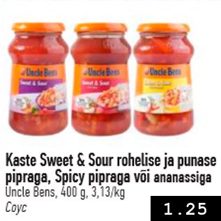 Allahindlus - Kaste Sweet & Sour rohelise ja punase pipraga, Spicy pipraga või ananassiga