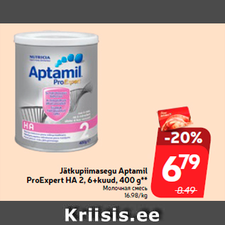 Allahindlus - Jätkupiimasegu Aptamil ProExpert HA 2, 6+kuud, 400 g**