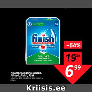 Allahindlus - Nõudepesumasina tabletid, All-in-1, Finish, 70 tk