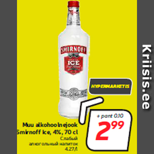 Allahindlus - Muu alkohoolnejook Smirnoff Ice, 4%, 70 cl