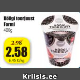 Allahindlus - Köögi toorjuust Farmi 400 g