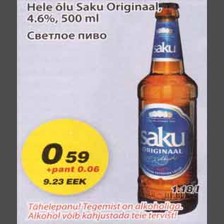 Allahindlus - Hele õlu Saku Originaal