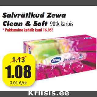 Allahindlus - Salvrätikud Zewa Clean & Soft 90tk karbis