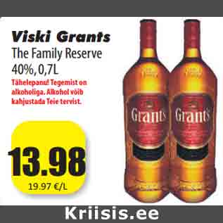 Allahindlus - Viski Grants The Family Reserve 40%, 0,7L