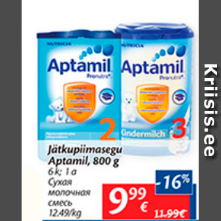 Allahindlus - Jätkupiimasegu Aptamil, 800 g