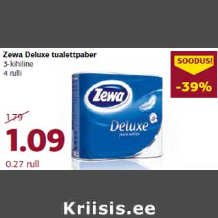 Allahindlus - Zewa Deluxe tualettpaber 3-kihiline 4 rulli