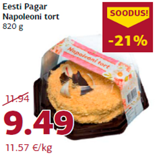 Allahindlus - Eesti Pagar Napoleoni tort 820 g