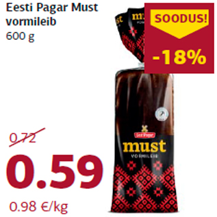 Allahindlus - Eesti Pagar Must vormileib 600 g