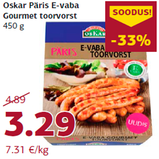 Allahindlus - Oskar Päris E-vaba Gourmet toorvorst 450 g