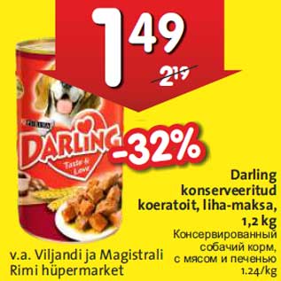 Allahindlus - Darling konserveeritud koeratoit, liha-maksa,