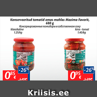 Allahindlus - Konserveeritud tomatid omas mahlas Maxima Favorit, 680 g
