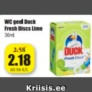 Allahindlus - WC geel Duck Fresh Discs Lime 36 ml