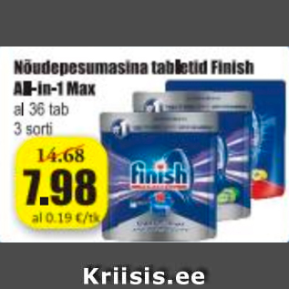 Allahindlus - Nõudepesumasina tabletid Finish All-in-1 Max