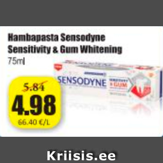 Allahindlus - Hambapasta Sensodune Sensitivity & Gum Whitening 75 ml