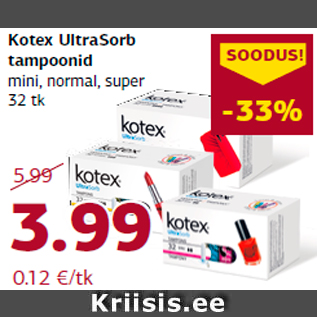 Allahindlus - Kotex UltraSorb tampoonid