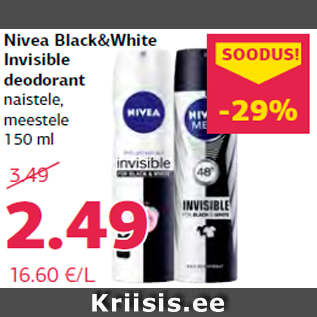 Allahindlus - Nivea Black&White Invisible deodorant
