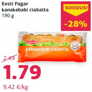 Allahindlus - Eesti Pagar kanakebabi ciabatta 190 g