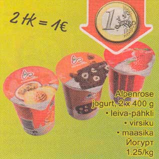 Allahindlus - Alpenrose jogurt, 2 x 400 g leiva-pähki . virsiku .maasika