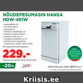 Allahindlus - NÕUDEPESUMASIN HANSA HDW-451W