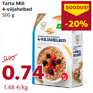 Скидка - 4-зерновые хлопья Tartu Mill 500 г