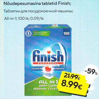 Allahindlus - Nõudepesumasina tabletid Finish