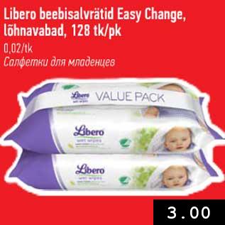 Allahindlus - Libero beebisalvrätikud Easy Change, lõhnavabad, 128 tk/pk