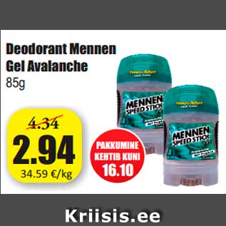 Allahindlus - Deodorant Mennen Gel Avalanche 85g