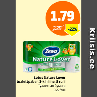 Allahindlus - Lotus Nature Lover tualettpaber, 3-kihiline, 8 rulli