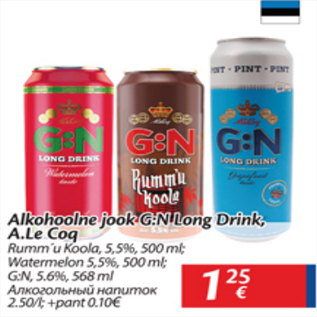 Allahindlus - Alkohoolne jook G:N Long Drink, A.Le Coq