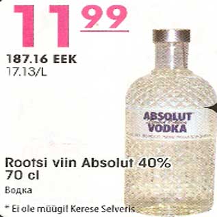 Allahindlus - Rootsi viin Absolut