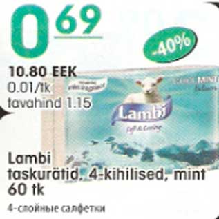 Allahindlus - Lambi taskurätid, 4-kihiline,mint