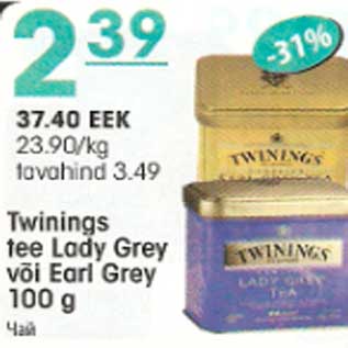 Allahindlus - Twinings tee Lady Grey või Earl Grey