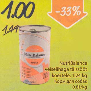 Allahindlus - NutriBalance veiselihaga täissööt koertele, 1,24 kg