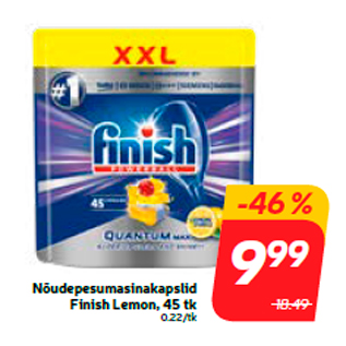 Allahindlus - Nõudepesumasinakapslid Finish Lemon, 45 tk