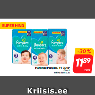 Allahindlus - Mähkmed Pampers, 44-76 tk*