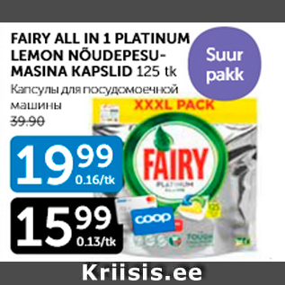 Allahindlus - FAIRY ALL IN 1 PLATINUM LEMON NÕUDEPESUMASINA KAPSLID 125 tk