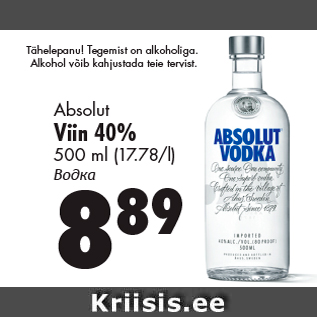 Allahindlus - Absolut Viin 40%