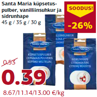 Allahindlus - Santa Maria küpsetuspulber, vanilliinsuhkur ja sidrunhape